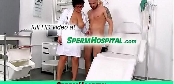  Busty doctor lady Greta extracting sperm
